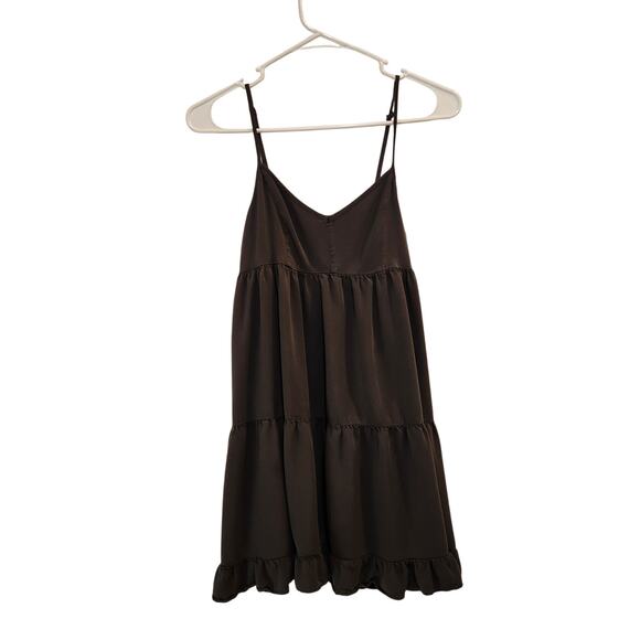 American Eagle Outfitters Ruffle Babydoll Flounce Slip Mini Dress Black Small - Picture 1 of 9